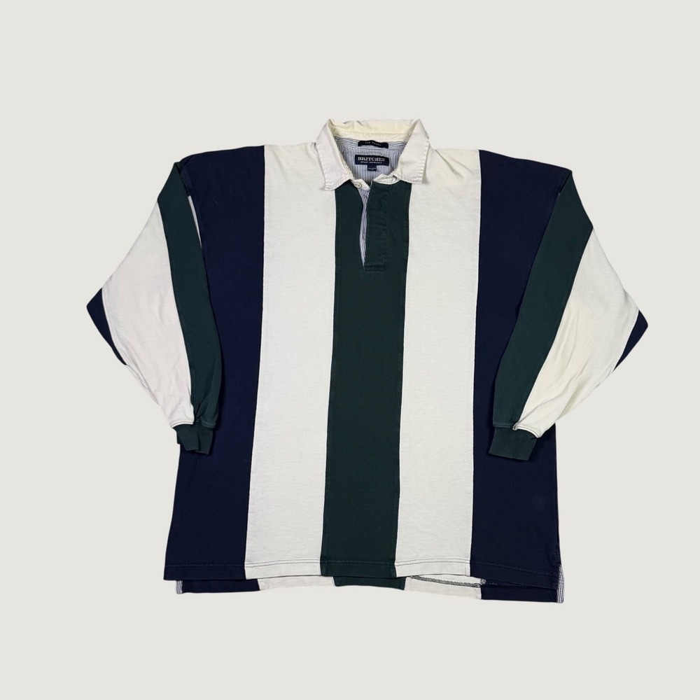 Britches Great Outdoors Vintage Rugby Shirt XXL Vertical Stripe Green Cream